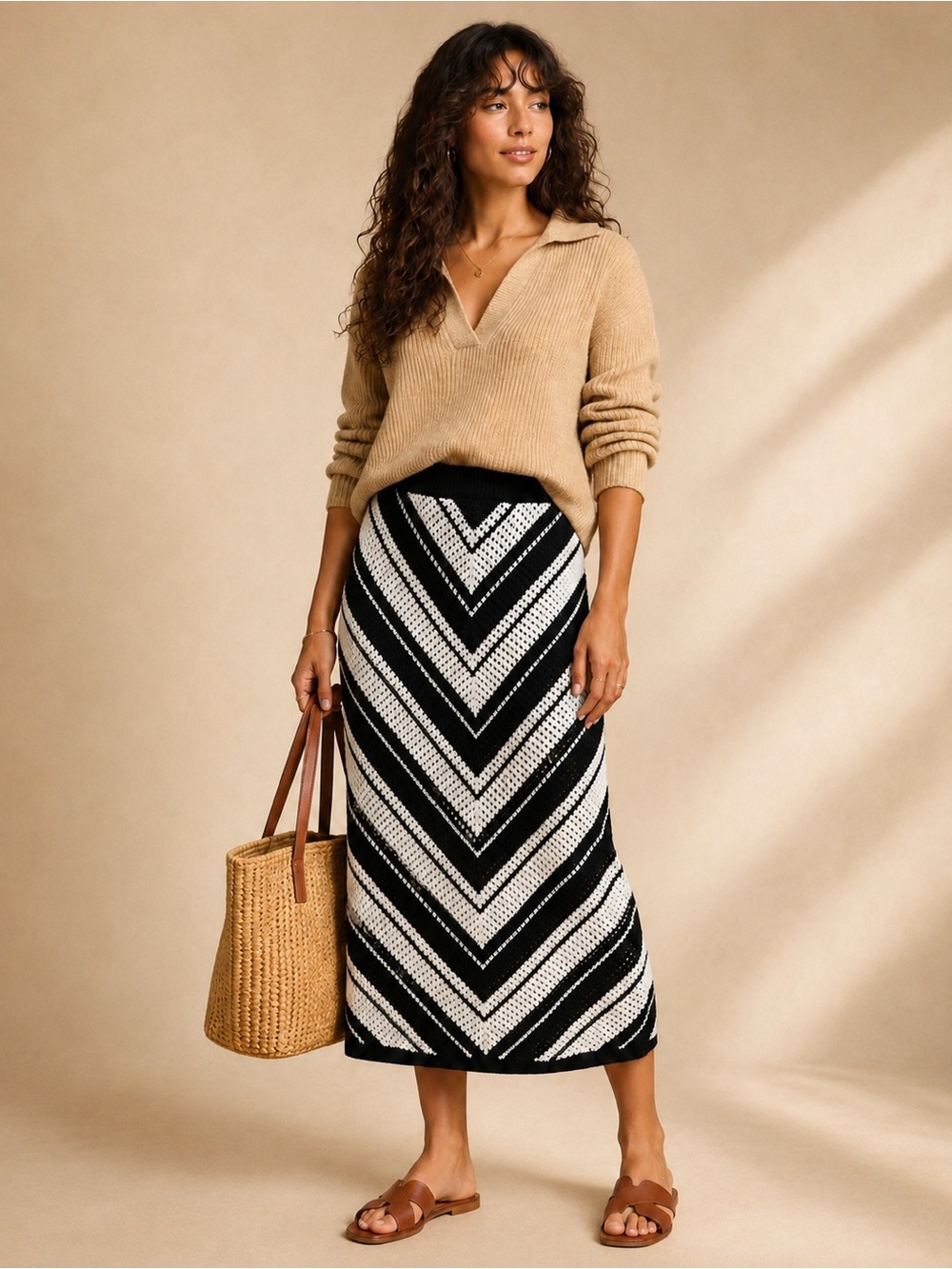 Sofia Jeans by Sofia Vergara Chevron Crochet Knit Midi Skirt M